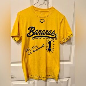 Savannah Bananas Graphic Yellow Tee, size small, worn once, fabric painted front